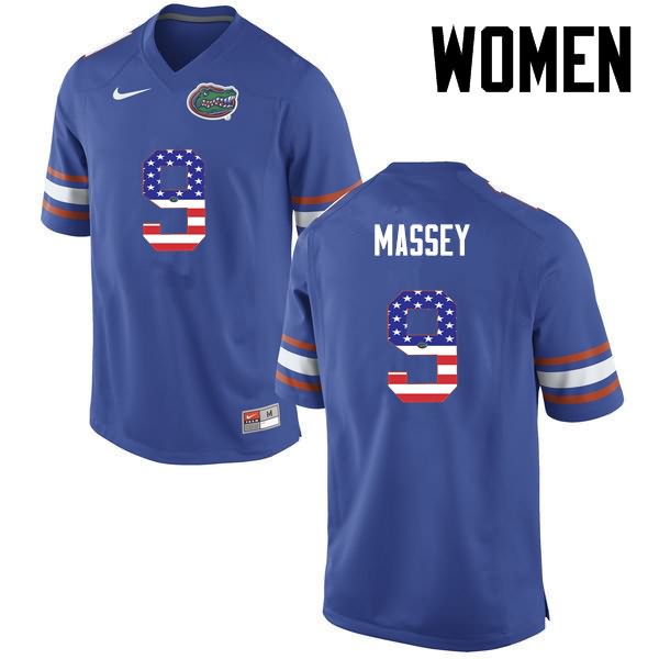 NCAA Florida Gators Dre Massey Women's #9 USA Flag Fashion Nike Blue Stitched Authentic College Football Jersey KNY4864OD